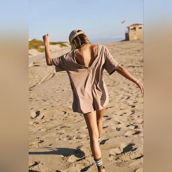 NWOT Free People Hot Shot Tee Romper in Mocha Latte - Picture 2 of 16